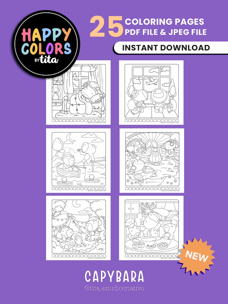 Capybara Coloring Book, Coloring Pages With Cute Capybaras, 25 Cute and ...