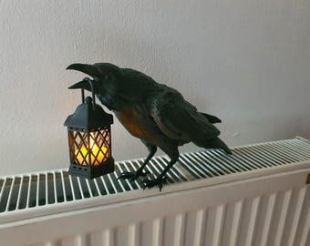 Raven Guardian Candle Holder – Mystic Witchy Lantern for Tarot & Rituals