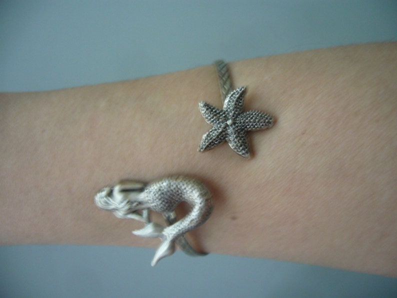 mermaid bracelet with a seashell. wrap mermaid jewelry, animal bracelet, charm bracelet, bangle image 3