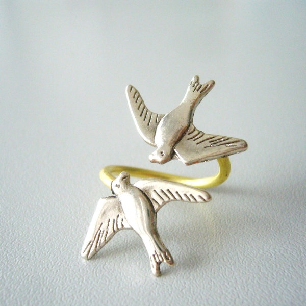 bague oiseau en argent, bague réglable, bague animal, bague en argent, bague de déclaration