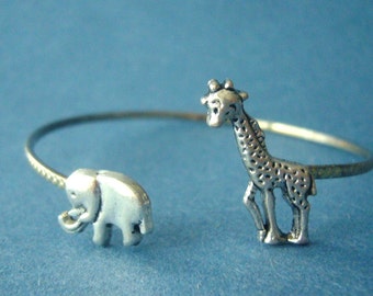 Giraffe cuff bracelet with an elephant wrap style, animal bracelet, charm bracelet, bangle
