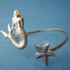 mermaid bracelet with a seashell. wrap mermaid jewelry, animal bracelet, charm bracelet, bangle image 1