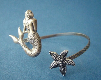 pulsera de sirena con concha. envolver joyas de sirena, pulsera de animales, pulsera con dijes, brazalete