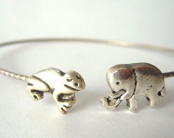 frog elephant bracelet wrap, animal bracelet, charm bracelet, bangle