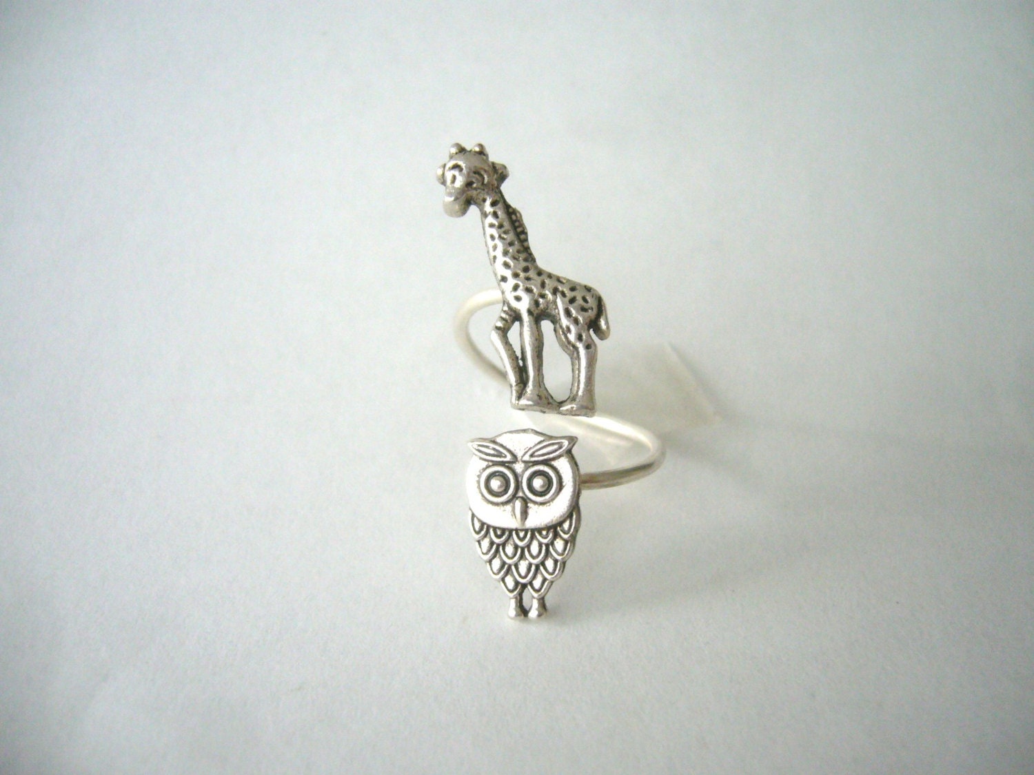 silver owl giraffe ring wrap style, adjustable ring, animal ring, silver ring, statement ring