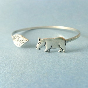 Hippopotamus cuff bracelet, wrap style, animal bracelet, charm bracelet, bangle image 1