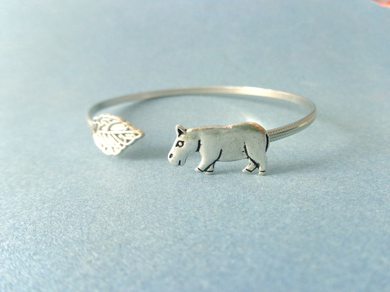 Hippopotamus cuff bracelet, wrap style, animal bracelet, charm bracelet, bangle image 1