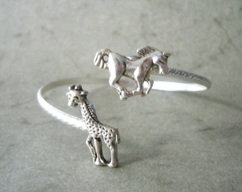 Giraffe cuff bracelet with a horse wrap style, animal bracelet, charm bracelet, bangle