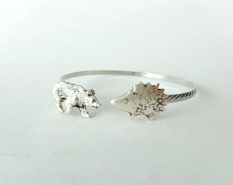 bear hedgehog bracelet, wrap style, animal bracelet, charm bracelet, bangle