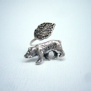 silver bear ring wrap style, adjustable ring, animal ring, silver ring, statement ring image 2