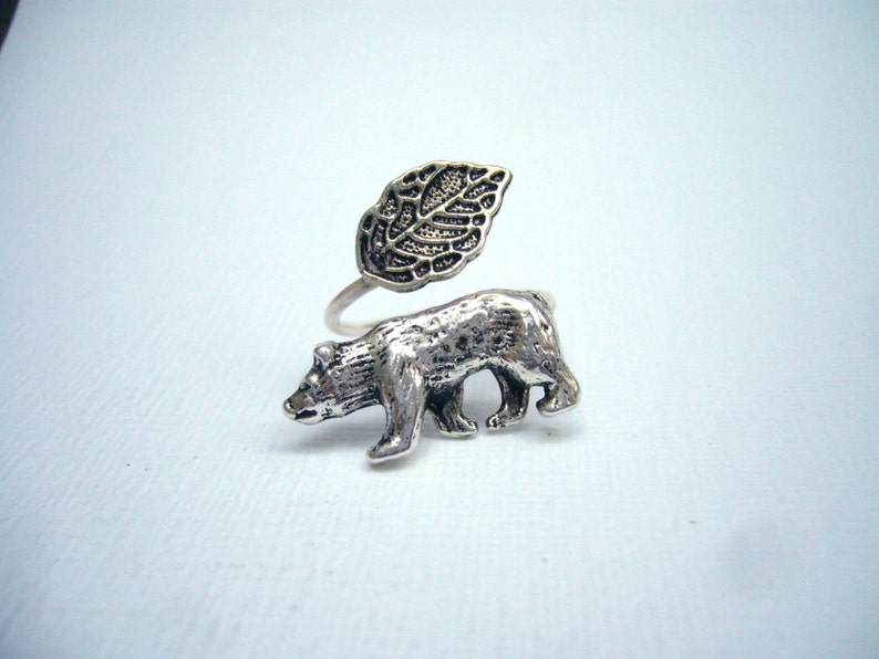 silver bear ring wrap style, adjustable ring, animal ring, silver ring, statement ring image 2