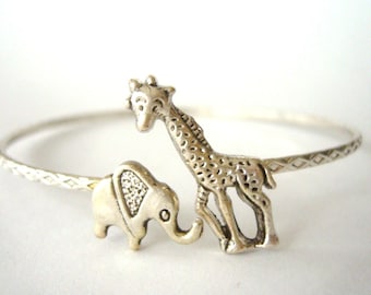 Giraffe cuff bracelet with an elephant wrap style, animal bracelet, charm bracelet, bangle