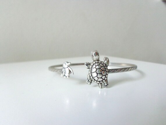 Turtle Cuff Bracelet With a Penguin Wrap Style Animal - Etsy