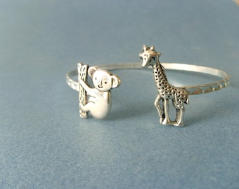 koala giraffe cuff bracelet, wrap style, animal bracelet, charm bracelet, bangle