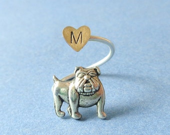 Personalized Dog ring wrap style, adjustable heart, animal ring, silver ring, statement ring
