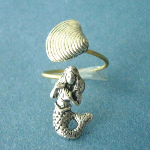 Silver mermaid ring, adjustable ring, animal ring, silver ring, statement ring