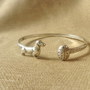 Ladybug dachshund dog cuff bracelet, animal bracelet, charm bracelet, bangle