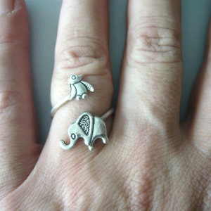 silver penguin elephant ring wrap style, adjustable ring, animal ring, silver ring, statement ring image 4