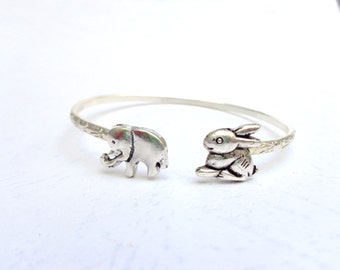 Bunny cuff bracelet with an elephant wrap style, animal bracelet, charm bracelet, bangle