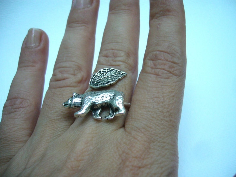 silver bear ring wrap style, adjustable ring, animal ring, silver ring, statement ring image 4