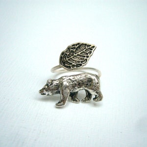 silver bear ring wrap style, adjustable ring, animal ring, silver ring, statement ring image 3