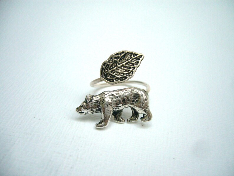 silver bear ring wrap style, adjustable ring, animal ring, silver ring, statement ring image 3