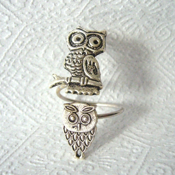 Silver owls ring, adjustable ring, animal ring, silver ring, statement ring