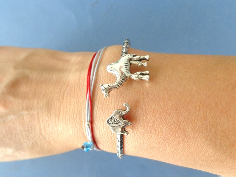 silver elephant and camel bracelet, animal bracelet, charm bracelet, bangle image 3