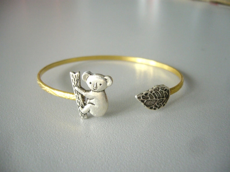 Koala wrap bracelet with a leaf animal bracelet charm | Etsy