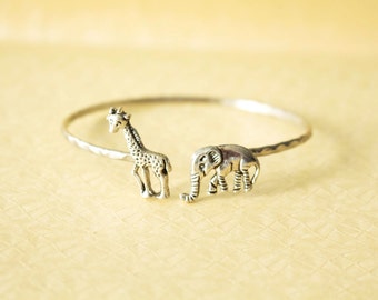 Giraffe cuff bracelet with an elephant wrap style, animal bracelet, charm bracelet, bangle