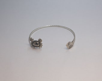 Crab ring with a fish wrap style, cuff bracelet, animal bracelet