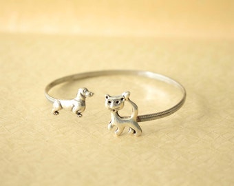 Cat dog cuff bracelet, animal bracelet, charm bracelet, bangle