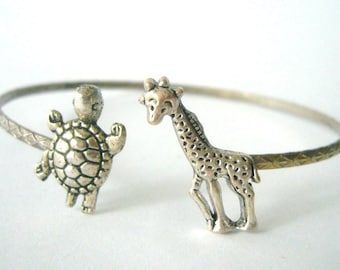 Giraffe cuff bracelet with a turtle wrap style, animal bracelet, charm bracelet, bangle