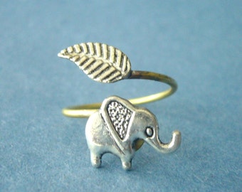 Elephant wrap ring, adjustable ring, animal ring, silver ring, statement ring