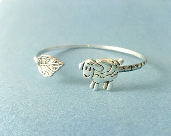 Sheep cuff bracelet, wrap style, animal bracelet, charm bracelet, bangle