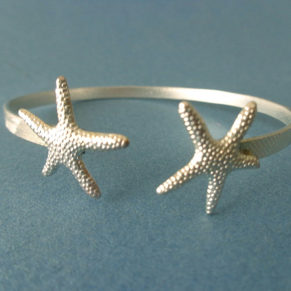 silver starfish bracelet cuff wrap style, animal bracelet, charm bracelet, bangle