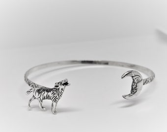 wolf moon bracelet, wrap style, animal bracelet, charm bracelet, bangle