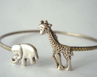 Giraffe cuff bracelet with an elephant wrap style, animal bracelet, charm bracelet, bangle