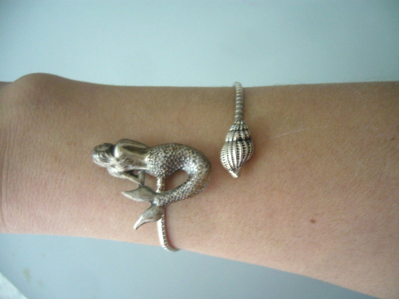 mermaid bracelet with a seashell. wrap mermaid jewelery, animal bracelet, charm bracelet, bangle image 2
