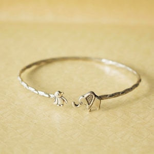 Elephant cuff bracelet with a penguin wrap style, animal bracelet, charm bracelet, bangle