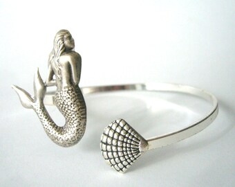 pulsera de sirena con concha. envolver joyas de sirena, pulsera de animales, pulsera con dijes, brazalete