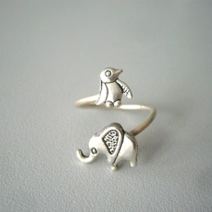 silver penguin elephant ring wrap style, adjustable ring, animal ring, silver ring, statement ring image 3