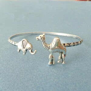 silver elephant and camel bracelet, animal bracelet, charm bracelet, bangle image 2