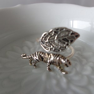 silver tiger ring, wrap style, adjustable ring, animal ring, silver ring, statement ring image 3