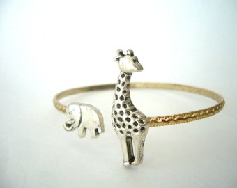 Giraffe cuff bracelet with an elephant wrap style, animal bracelet, charm bracelet, bangle