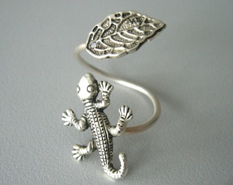 Silver lizard ring, gecko ring, adjustable ring, animal ring, silver ring, statement ring