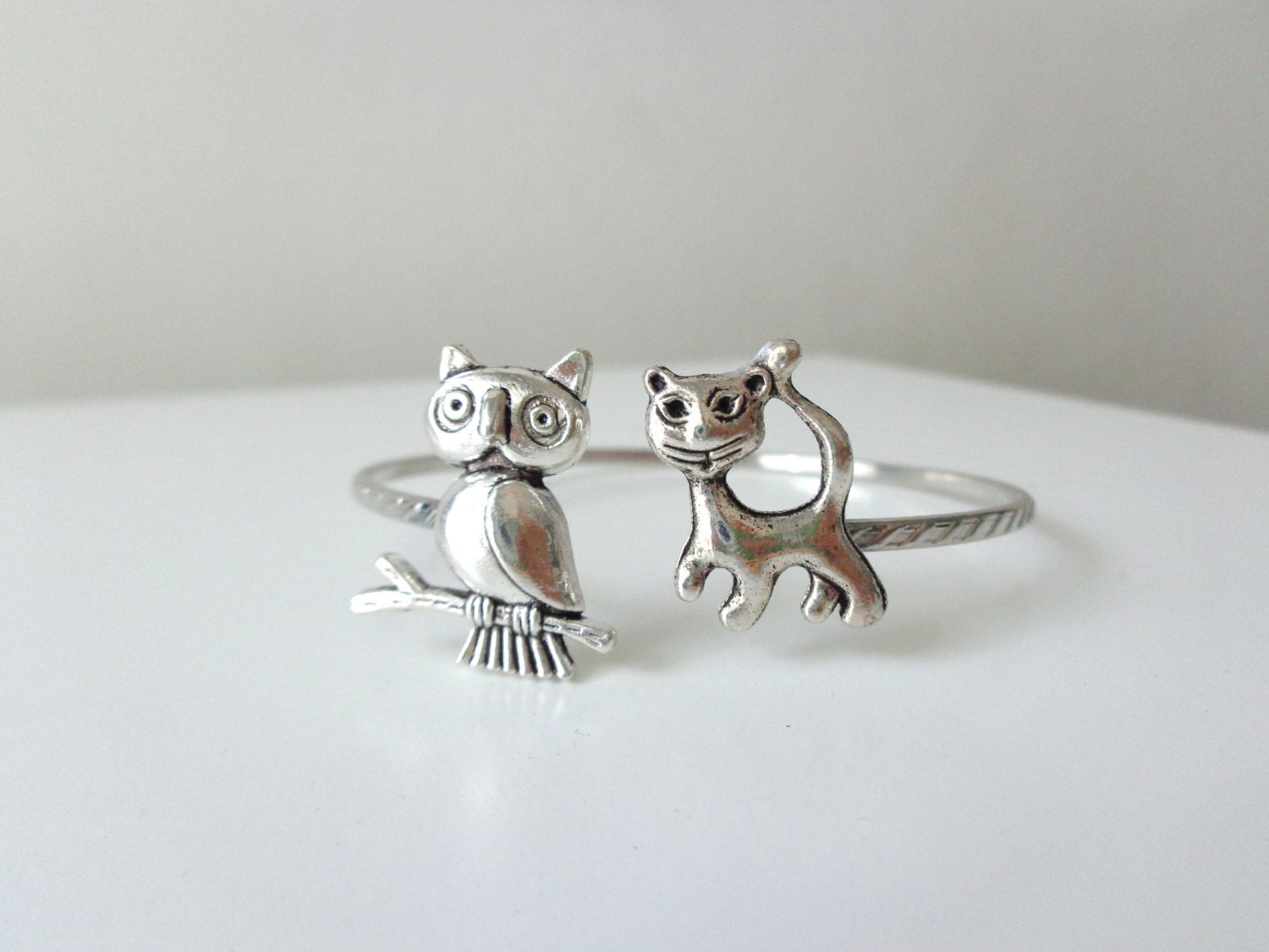 silver cat owl bracelet, wrap