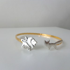 lion fox cuff bracelet, wrap style, animal bracelet, charm bracelet, bangle