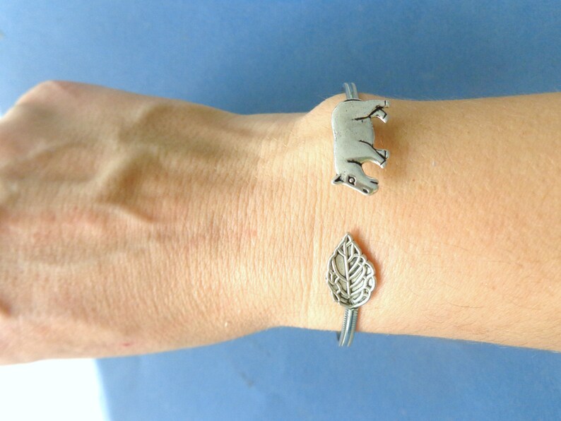 Hippopotamus cuff bracelet, wrap style, animal bracelet, charm bracelet, bangle image 3