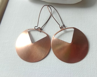 Copper earrings, fortune cookies earrings, minimal earrings